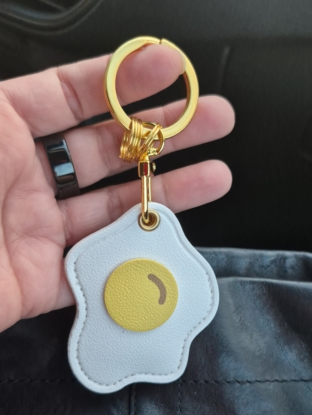 Gold Ring White & Yellow Egg Keychain Charm